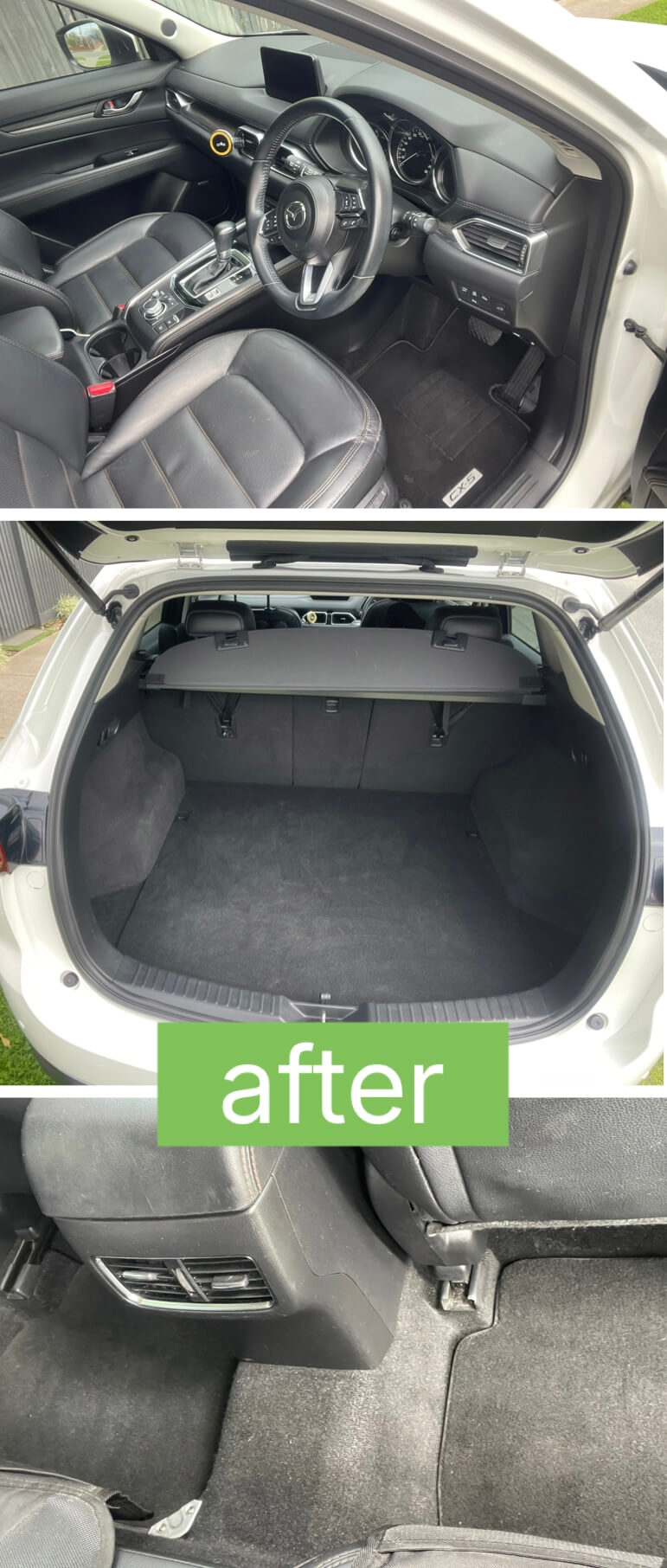 Mazda CX-5 interior detail, dash, boot and rear seats